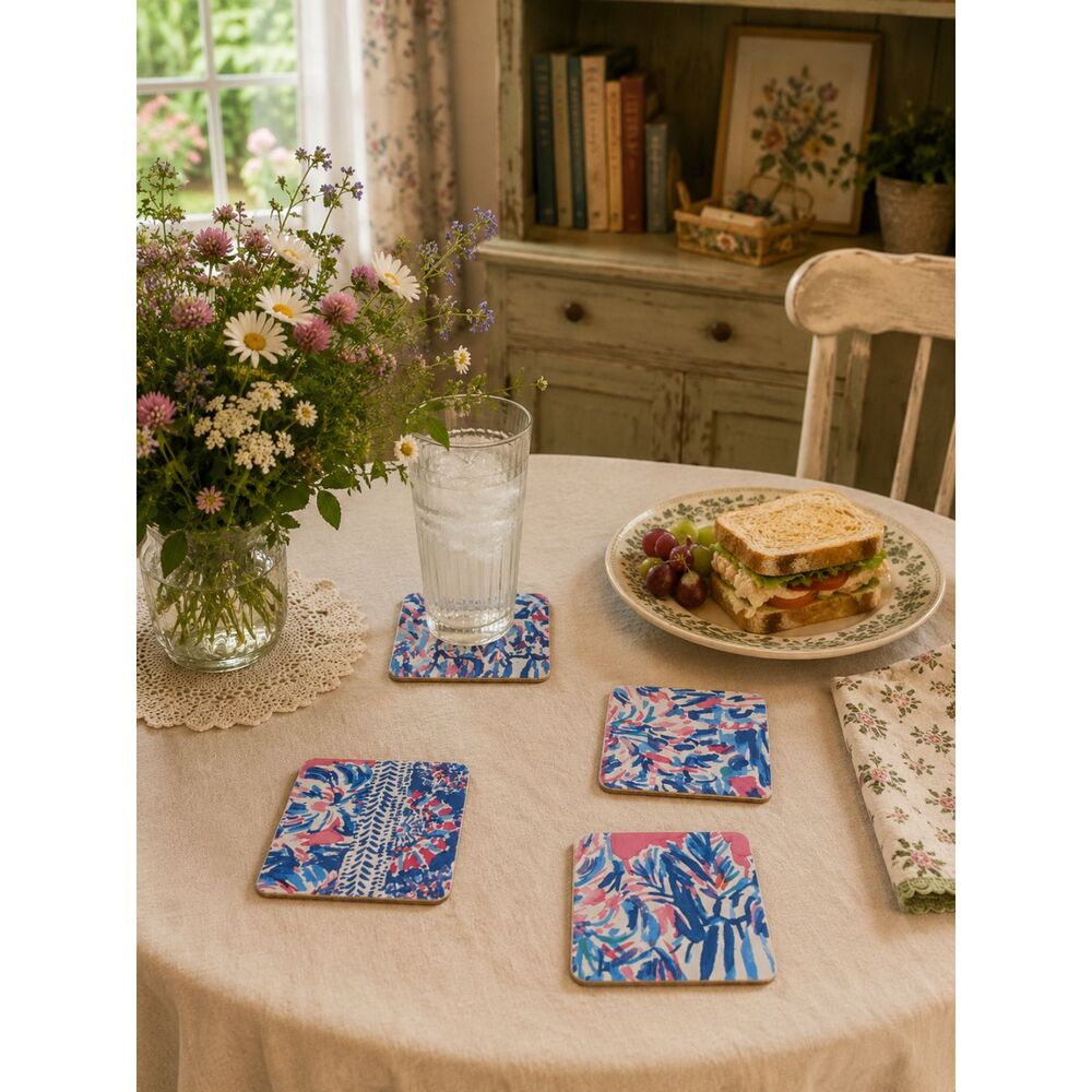 Set Of 4 Handmade Beachy Southern Entertaining Hostess Coasters